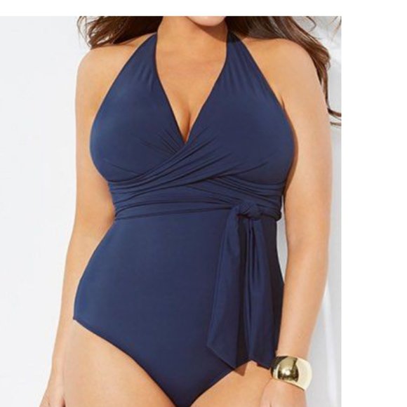 Swimsuits For All Other - Plunge Wrap One Piece Swimsuits for All Navy